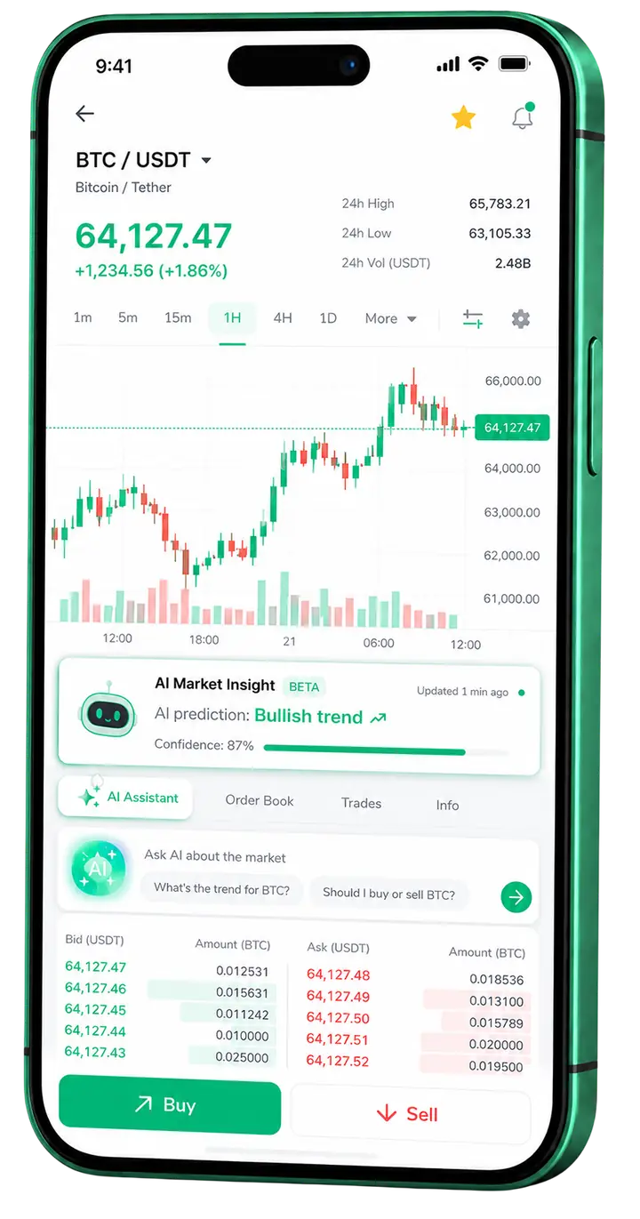 Pantalla móvil de trading en WhalstakeTRX